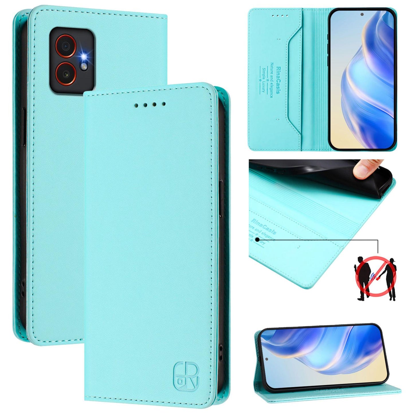 Samsung Galaxy XCover7 Pro Dual-Folded Magnetic Suction RFID Blocking PU Leather Wallet Phone Case with Card Slots, Cash Pocket, Kickstand, Full Protective Flip Cover