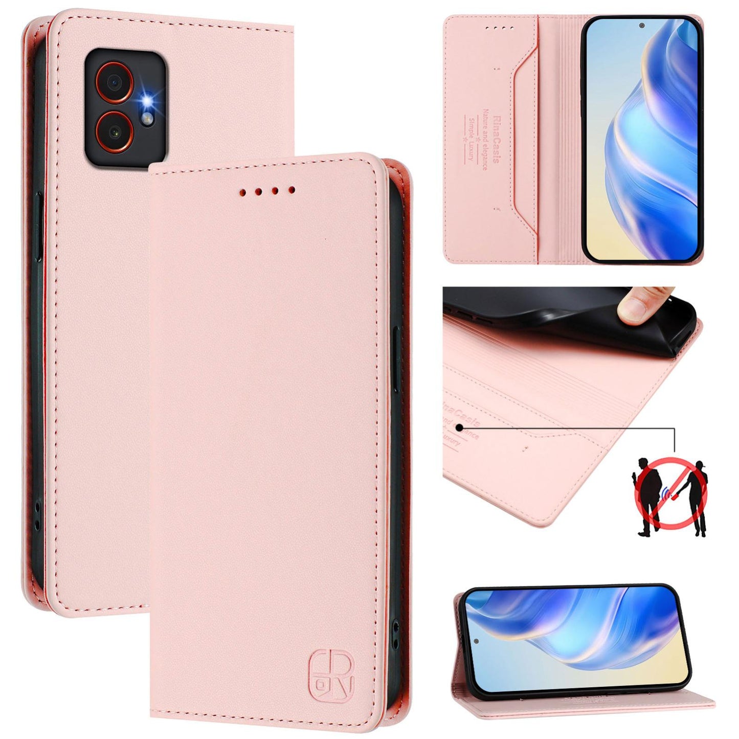 Samsung Galaxy XCover7 Pro Dual-Folded Magnetic Suction RFID Blocking PU Leather Wallet Phone Case with Card Slots, Cash Pocket, Kickstand, Full Protective Flip Cover