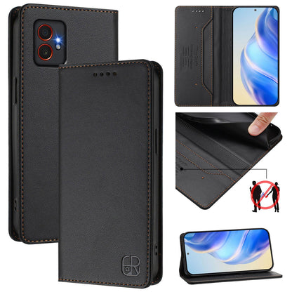 Samsung Galaxy XCover7 Pro Dual-Folded Magnetic Suction RFID Blocking PU Leather Wallet Phone Case with Card Slots, Cash Pocket, Kickstand, Full Protective Flip Cover