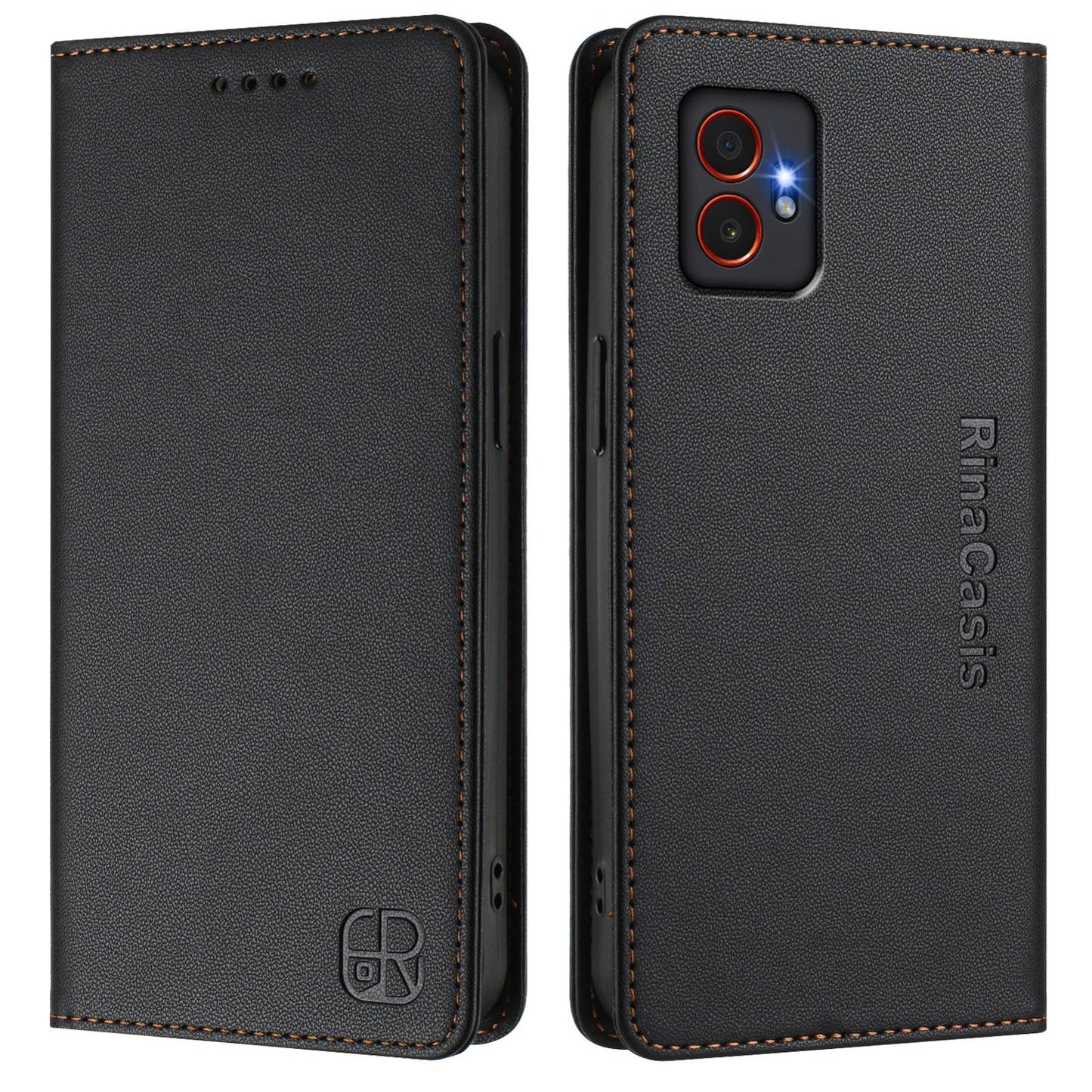 Samsung Galaxy XCover7 Pro Dual-Folded Magnetic Suction RFID Blocking PU Leather Wallet Phone Case with Card Slots, Cash Pocket, Kickstand, Full Protective Flip Cover