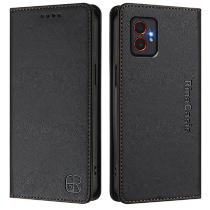 Samsung Galaxy XCover7 Pro Dual-Folded Magnetic Suction RFID Blocking PU Leather Wallet Phone Case with Card Slots, Cash Pocket, Kickstand, Full Protective Flip Cover