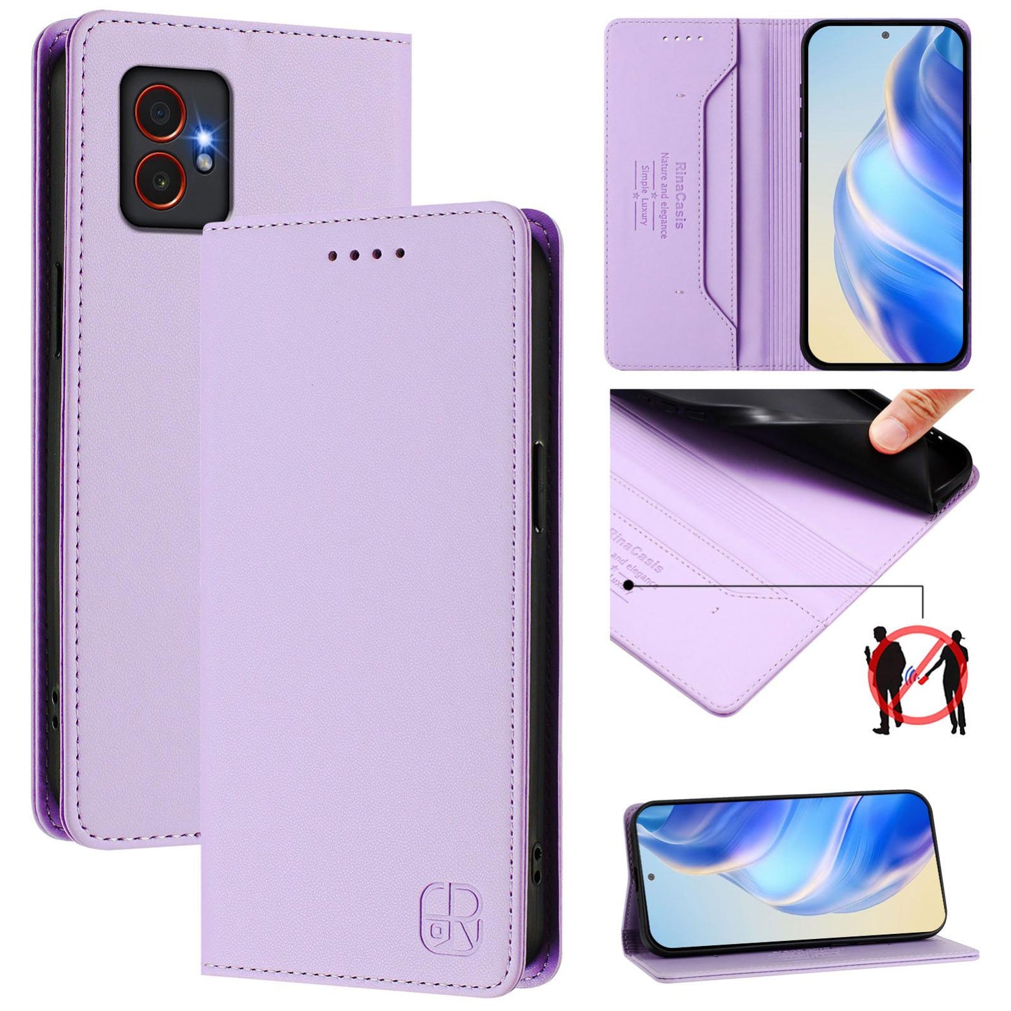 Samsung Galaxy XCover7 Pro Dual-Folded Magnetic Suction RFID Blocking PU Leather Wallet Phone Case with Card Slots, Cash Pocket, Kickstand, Full Protective Flip Cover