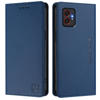 Samsung Galaxy XCover7 Pro Dual-Folded Magnetic Suction RFID Blocking PU Leather Wallet Phone Case with Card Slots, Cash Pocket, Kickstand, Full Protective Flip Cover