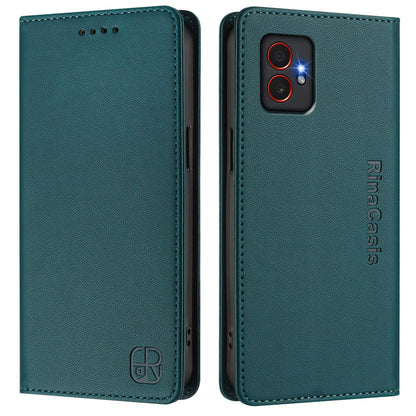 Samsung Galaxy XCover7 Pro Dual-Folded Magnetic Suction RFID Blocking PU Leather Wallet Phone Case with Card Slots, Cash Pocket, Kickstand, Full Protective Flip Cover