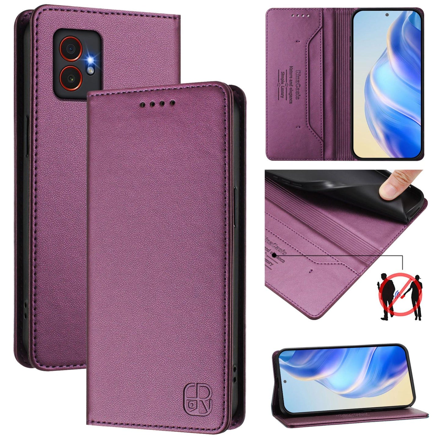 Samsung Galaxy XCover7 Pro Dual-Folded Magnetic Suction RFID Blocking PU Leather Wallet Phone Case with Card Slots, Cash Pocket, Kickstand, Full Protective Flip Cover