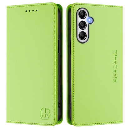Samsung Galaxy M14 5G Dual-Folded Magnetic Suction RFID Blocking PU Leather Wallet Phone Case with Card Slots, Cash Pocket, Kickstand, Full Protective Flip Cover