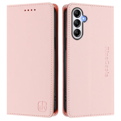 Samsung Galaxy M14 5G Dual-Folded Magnetic Suction RFID Blocking PU Leather Wallet Phone Case with Card Slots, Cash Pocket, Kickstand, Full Protective Flip Cover