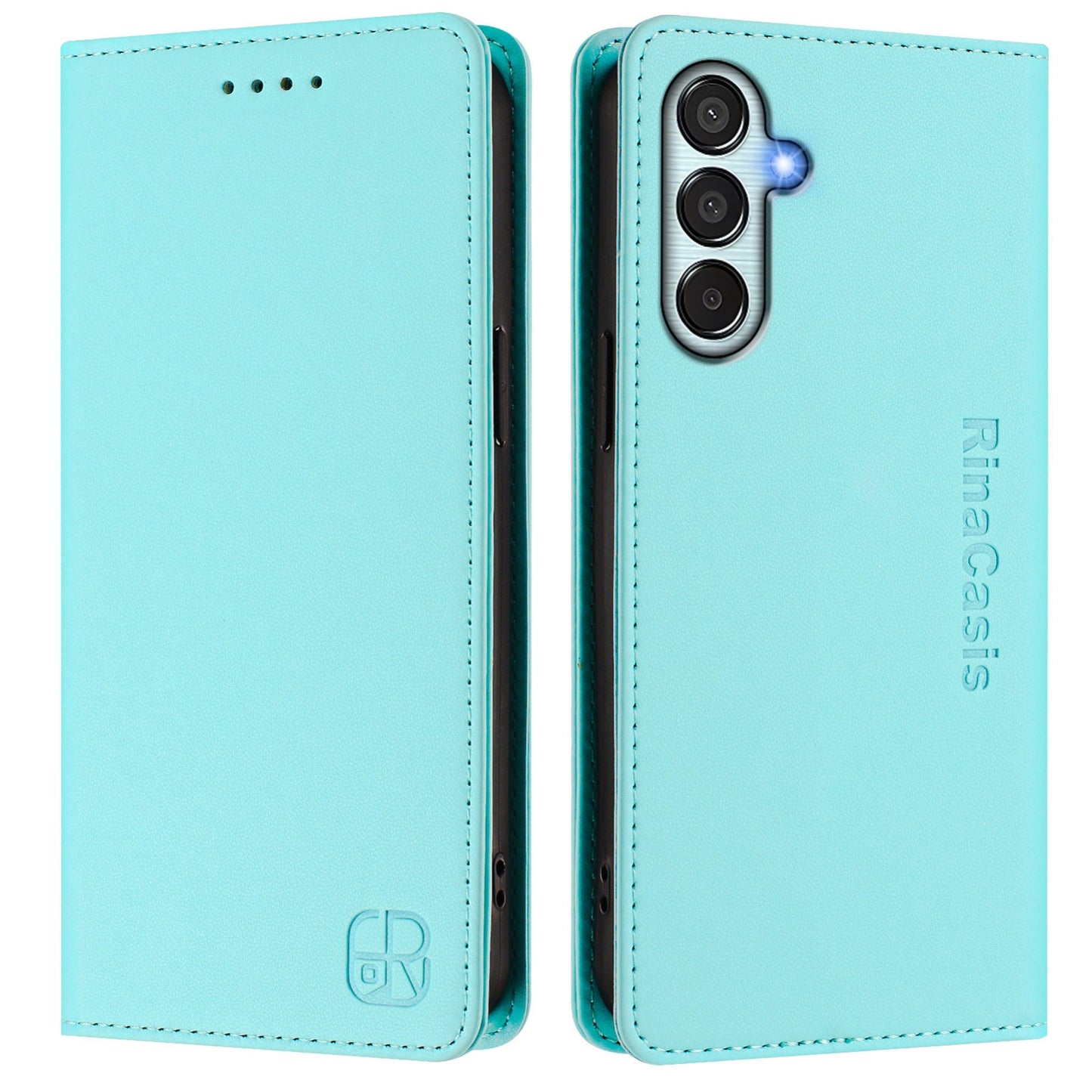 Samsung Galaxy F15 5G Dual-Folded Magnetic Suction RFID Blocking PU Leather Wallet Phone Case with Card Slots, Cash Pocket, Kickstand, Full Protective Flip Cover