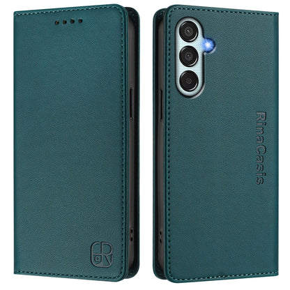 Samsung Galaxy F15 5G Dual-Folded Magnetic Suction RFID Blocking PU Leather Wallet Phone Case with Card Slots, Cash Pocket, Kickstand, Full Protective Flip Cover