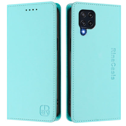 Samsung Galaxy M32 4G Dual-Folded Magnetic Suction RFID Blocking PU Leather Wallet Phone Case with Card Slots, Cash Pocket, Kickstand, Full Protective Flip Cover