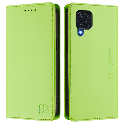 Samsung Galaxy M32 4G Dual-Folded Magnetic Suction RFID Blocking PU Leather Wallet Phone Case with Card Slots, Cash Pocket, Kickstand, Full Protective Flip Cover