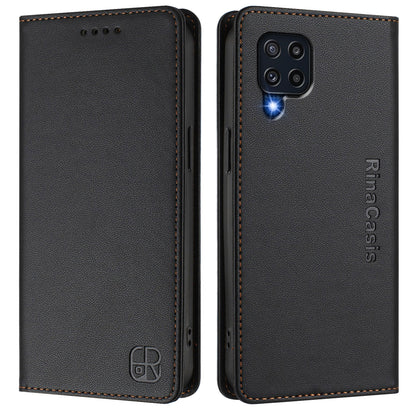 Samsung Galaxy M32 4G Dual-Folded Magnetic Suction RFID Blocking PU Leather Wallet Phone Case with Card Slots, Cash Pocket, Kickstand, Full Protective Flip Cover
