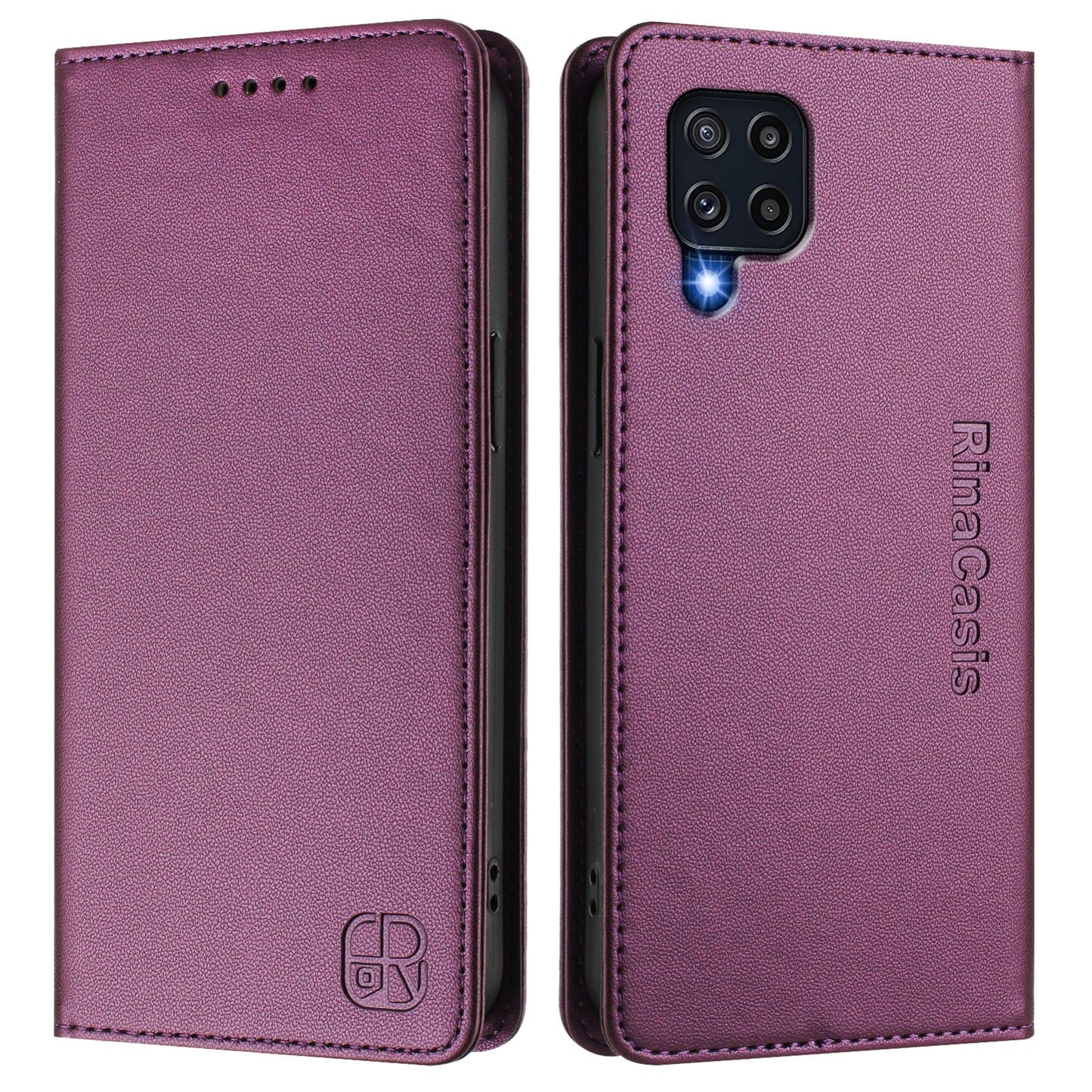 Samsung Galaxy M32 4G Dual-Folded Magnetic Suction RFID Blocking PU Leather Wallet Phone Case with Card Slots, Cash Pocket, Kickstand, Full Protective Flip Cover