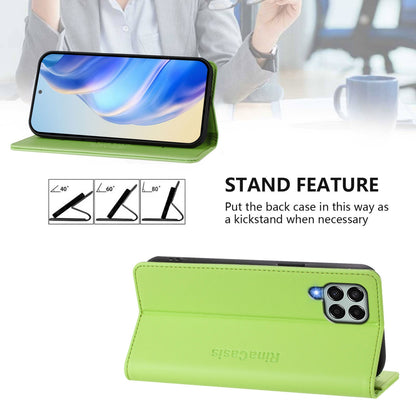 Samsung Galaxy M33 5G Dual-Folded Magnetic Suction RFID Blocking PU Leather Wallet Phone Case with Card Slots, Cash Pocket, Kickstand, Full Protective Flip Cover