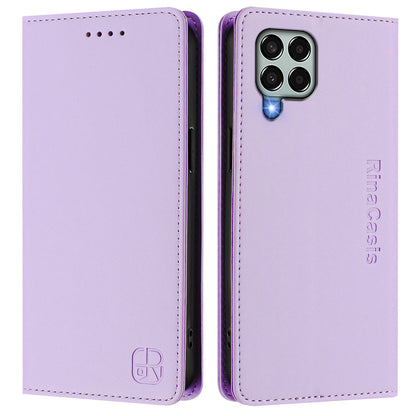 Samsung Galaxy M33 5G Dual-Folded Magnetic Suction RFID Blocking PU Leather Wallet Phone Case with Card Slots, Cash Pocket, Kickstand, Full Protective Flip Cover