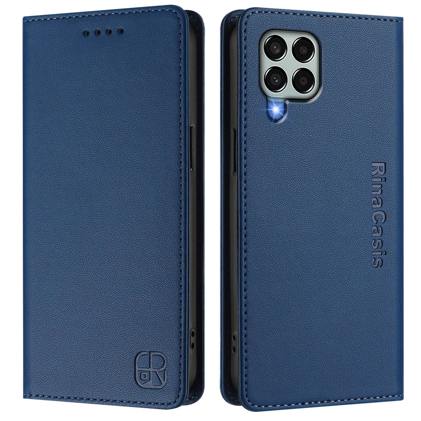 Samsung Galaxy M33 5G Dual-Folded Magnetic Suction RFID Blocking PU Leather Wallet Phone Case with Card Slots, Cash Pocket, Kickstand, Full Protective Flip Cover