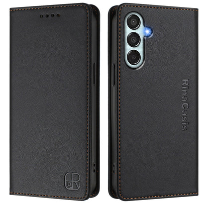 Samsung Galaxy F34 5G Dual-Folded Magnetic Suction RFID Blocking PU Leather Wallet Phone Case with Card Slots, Cash Pocket, Kickstand, Full Protective Flip Cover