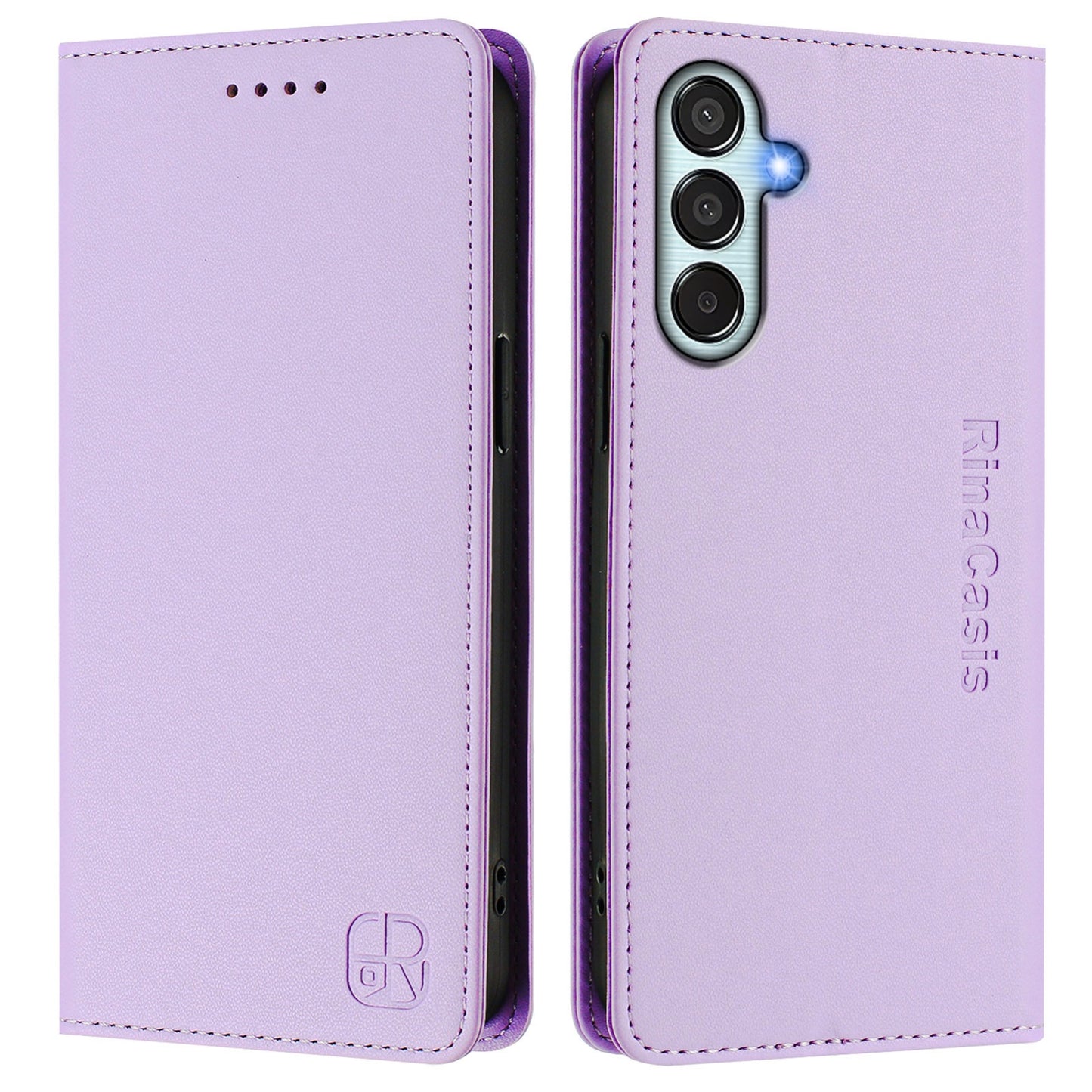 Samsung Galaxy F34 5G Dual-Folded Magnetic Suction RFID Blocking PU Leather Wallet Phone Case with Card Slots, Cash Pocket, Kickstand, Full Protective Flip Cover