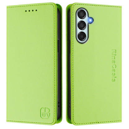 Samsung Galaxy M35 5G Dual-Folded Magnetic Suction RFID Blocking PU Leather Wallet Phone Case with Card Slots, Cash Pocket, Kickstand, Full Protective Flip Cover