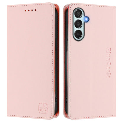 Samsung Galaxy M35 5G Dual-Folded Magnetic Suction RFID Blocking PU Leather Wallet Phone Case with Card Slots, Cash Pocket, Kickstand, Full Protective Flip Cover