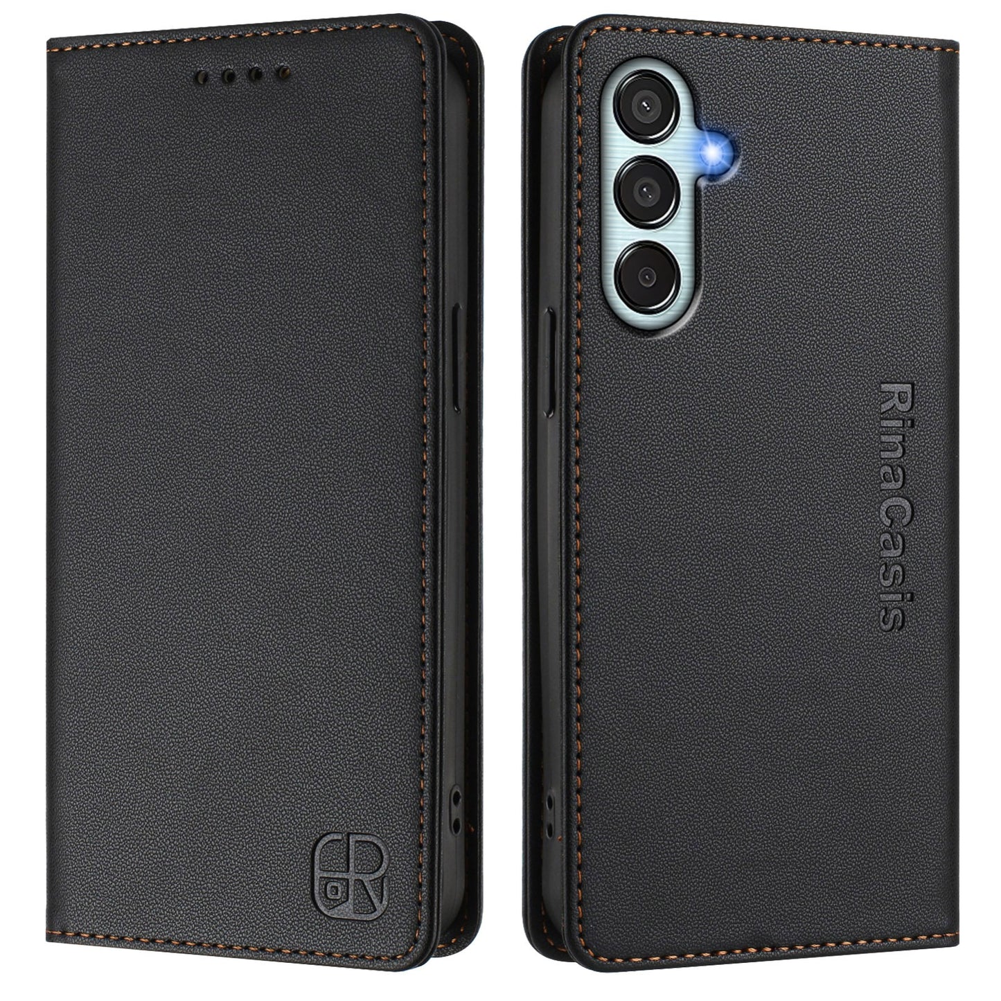 Samsung Galaxy M52 5G Dual-Folded Magnetic Suction RFID Blocking PU Leather Wallet Phone Case with Card Slots, Cash Pocket, Kickstand, Full Protective Flip Cover