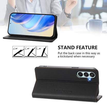 Samsung Galaxy M52 5G Dual-Folded Magnetic Suction RFID Blocking PU Leather Wallet Phone Case with Card Slots, Cash Pocket, Kickstand, Full Protective Flip Cover