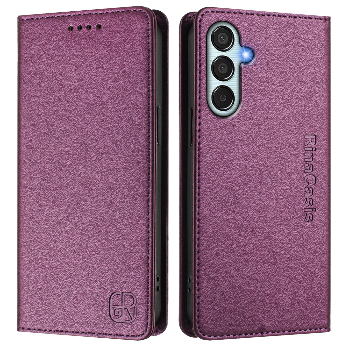 Samsung Galaxy M52 5G Dual-Folded Magnetic Suction RFID Blocking PU Leather Wallet Phone Case with Card Slots, Cash Pocket, Kickstand, Full Protective Flip Cover