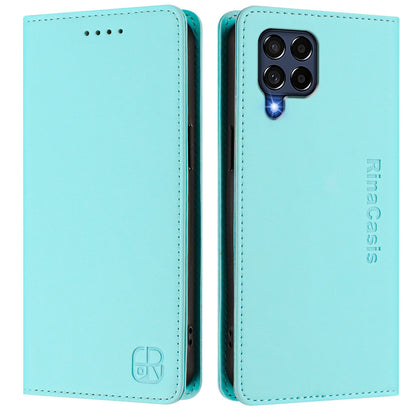 Samsung Galaxy M53 5G Dual-Folded Magnetic Suction RFID Blocking PU Leather Wallet Phone Case with Card Slots, Cash Pocket, Kickstand, Full Protective Flip Cover