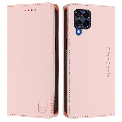 Samsung Galaxy M53 5G Dual-Folded Magnetic Suction RFID Blocking PU Leather Wallet Phone Case with Card Slots, Cash Pocket, Kickstand, Full Protective Flip Cover