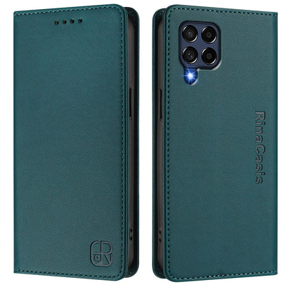 Samsung Galaxy M53 5G Dual-Folded Magnetic Suction RFID Blocking PU Leather Wallet Phone Case with Card Slots, Cash Pocket, Kickstand, Full Protective Flip Cover