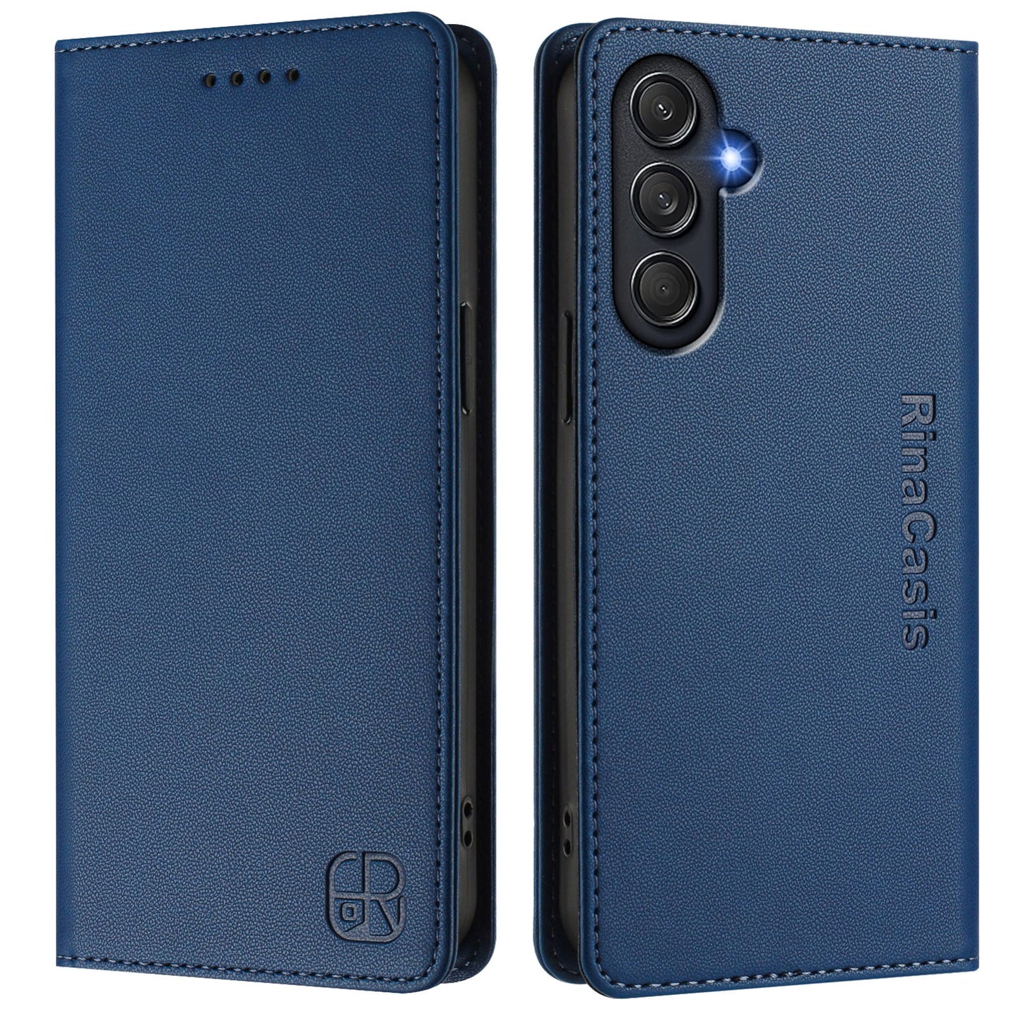 Samsung Galaxy M54 5G Dual-Folded Magnetic Suction RFID Blocking PU Leather Wallet Phone Case with Card Slots, Cash Pocket, Kickstand, Full Protective Flip Cover