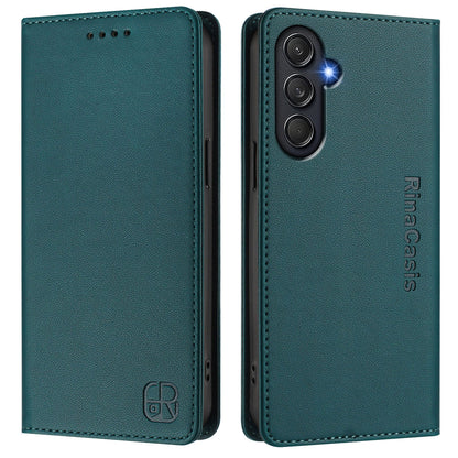 Samsung Galaxy F54 Dual-Folded Magnetic Suction RFID Blocking PU Leather Wallet Phone Case with Card Slots, Cash Pocket, Kickstand, Full Protective Flip Cover