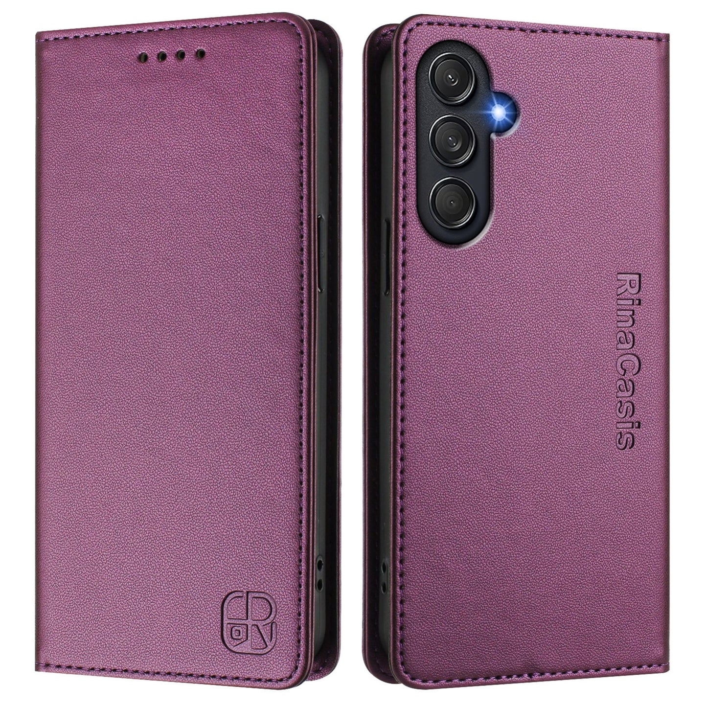 Samsung Galaxy M54 5G Dual-Folded Magnetic Suction RFID Blocking PU Leather Wallet Phone Case with Card Slots, Cash Pocket, Kickstand, Full Protective Flip Cover
