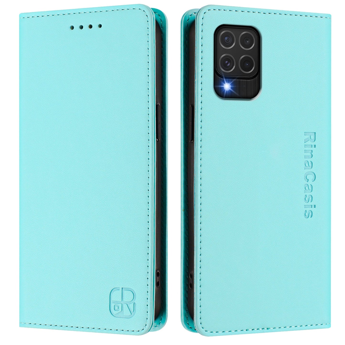 Samsung Galaxy M62 Dual-Folded Magnetic Suction RFID Blocking PU Leather Wallet Phone Case with Card Slots, Cash Pocket, Kickstand, Full Protective Flip Cover