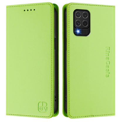 Samsung Galaxy M62 Dual-Folded Magnetic Suction RFID Blocking PU Leather Wallet Phone Case with Card Slots, Cash Pocket, Kickstand, Full Protective Flip Cover