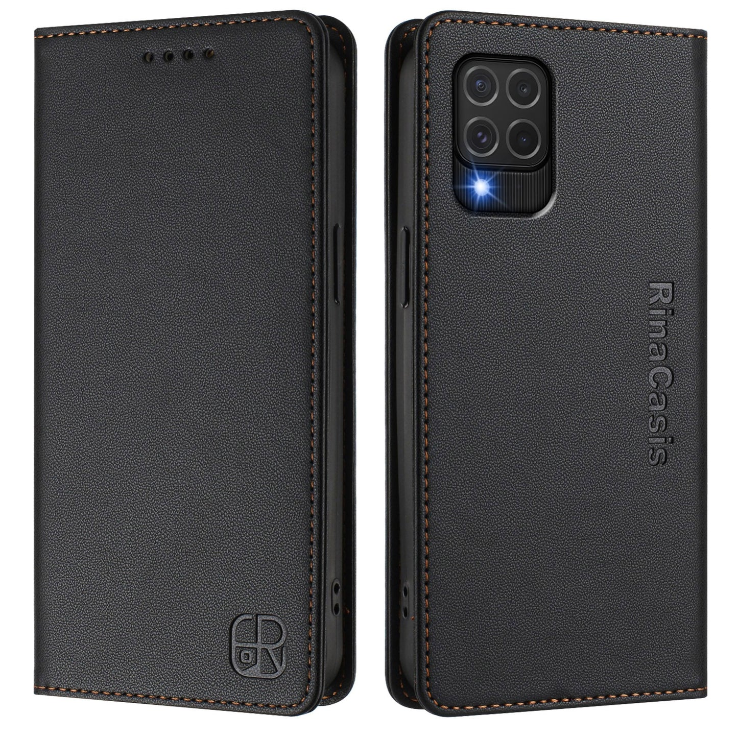 Samsung Galaxy F62 4G Dual-Folded Magnetic Suction RFID Blocking PU Leather Wallet Phone Case with Card Slots, Cash Pocket, Kickstand, Full Protective Flip Cover