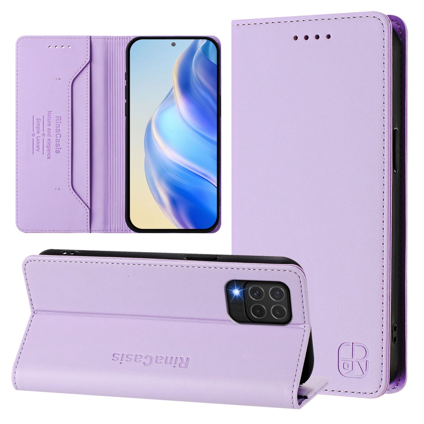 Samsung Galaxy F62 4G Dual-Folded Magnetic Suction RFID Blocking PU Leather Wallet Phone Case with Card Slots, Cash Pocket, Kickstand, Full Protective Flip Cover