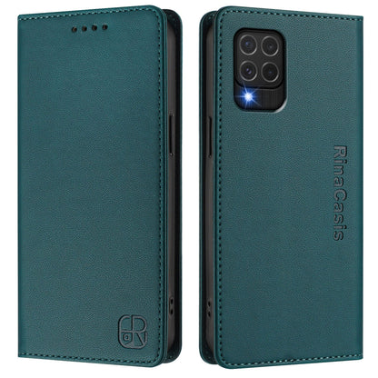 Samsung Galaxy F62 4G Dual-Folded Magnetic Suction RFID Blocking PU Leather Wallet Phone Case with Card Slots, Cash Pocket, Kickstand, Full Protective Flip Cover