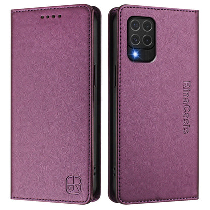 Samsung Galaxy F62 4G Dual-Folded Magnetic Suction RFID Blocking PU Leather Wallet Phone Case with Card Slots, Cash Pocket, Kickstand, Full Protective Flip Cover