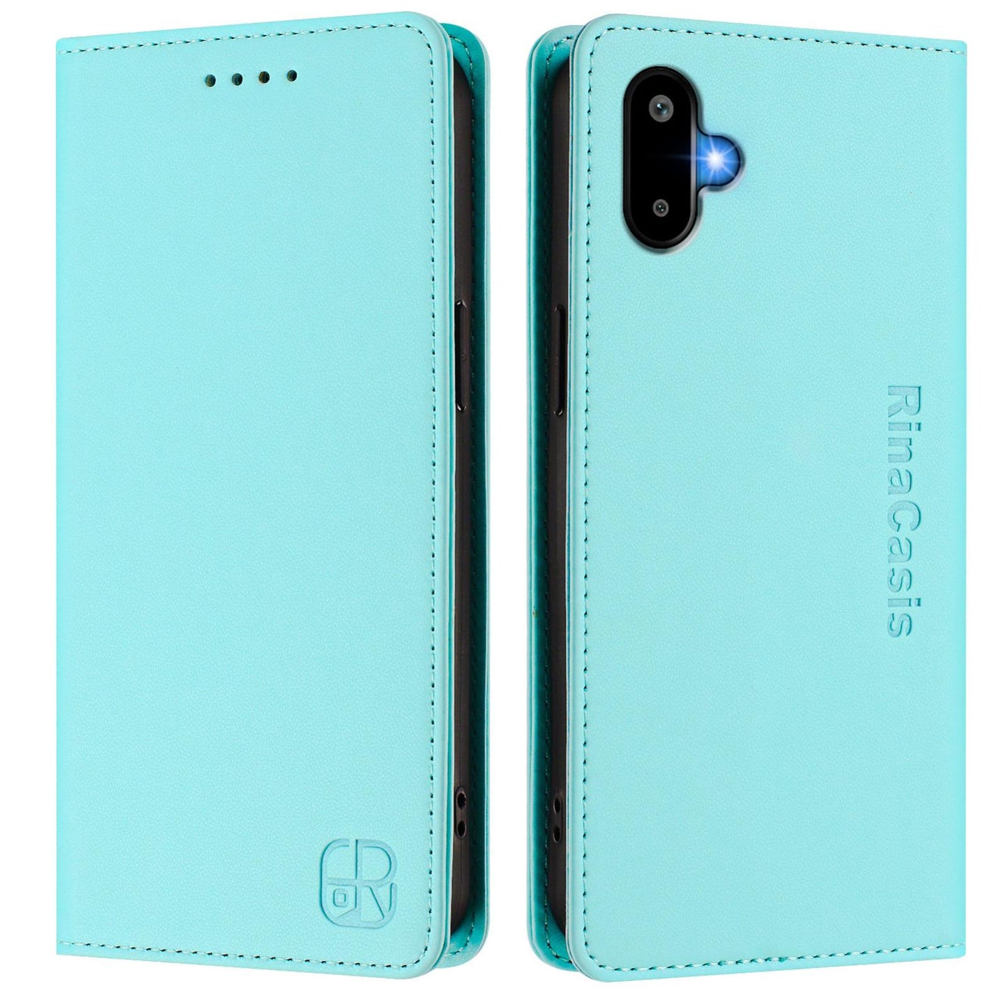 Samsung Galaxy M06 5G Dual-Folded Magnetic Suction RFID Blocking PU Leather Wallet Phone Case with Card Slots, Cash Pocket, Kickstand, Full Protective Flip Cover