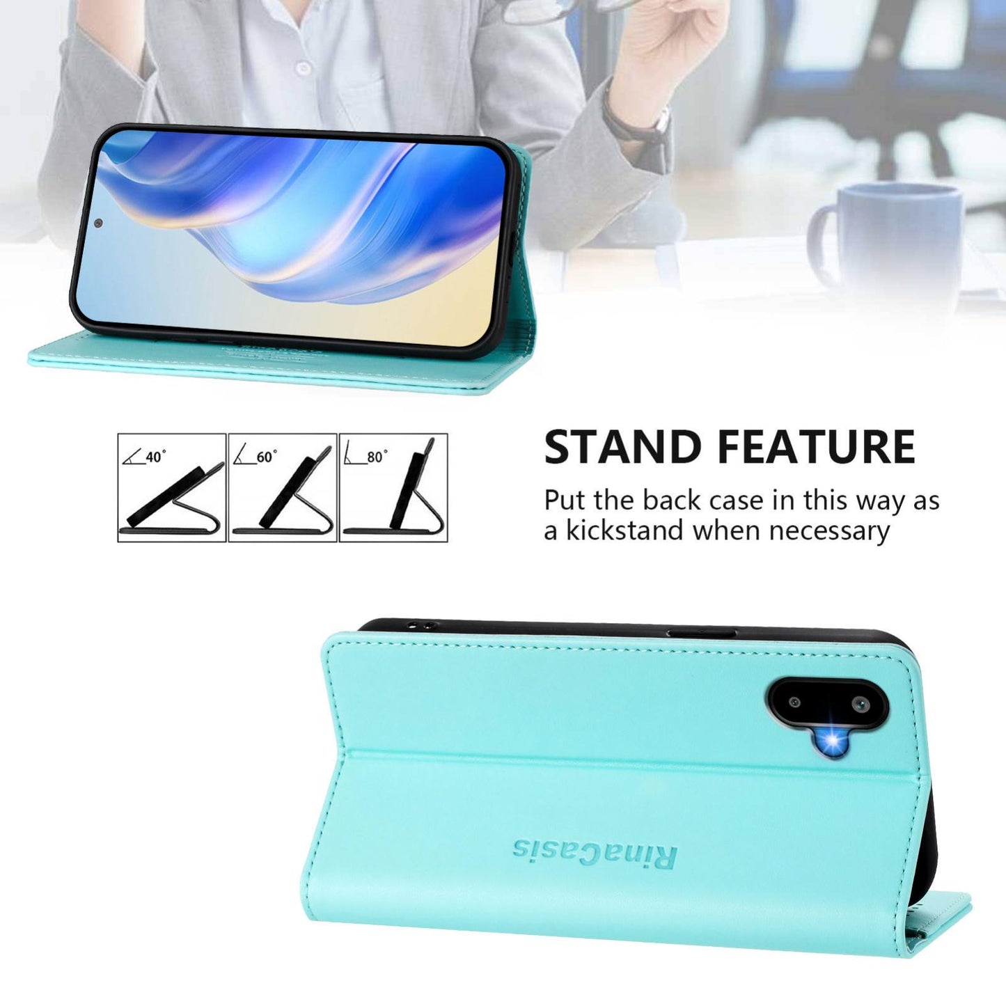 Samsung Galaxy F06 5G Dual-Folded Magnetic Suction RFID Blocking PU Leather Wallet Phone Case with Card Slots, Cash Pocket, Kickstand, Full Protective Flip Cover