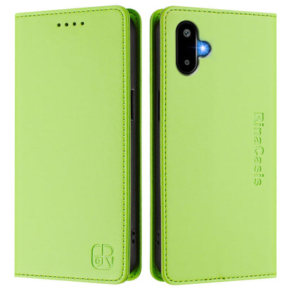 Samsung Galaxy M06 5G Dual-Folded Magnetic Suction RFID Blocking PU Leather Wallet Phone Case with Card Slots, Cash Pocket, Kickstand, Full Protective Flip Cover