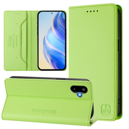 Samsung Galaxy F06 5G Dual-Folded Magnetic Suction RFID Blocking PU Leather Wallet Phone Case with Card Slots, Cash Pocket, Kickstand, Full Protective Flip Cover