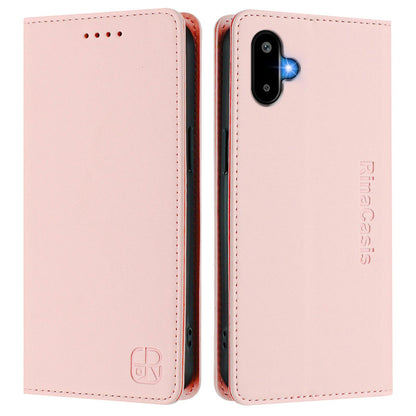 Samsung Galaxy M06 5G Dual-Folded Magnetic Suction RFID Blocking PU Leather Wallet Phone Case with Card Slots, Cash Pocket, Kickstand, Full Protective Flip Cover