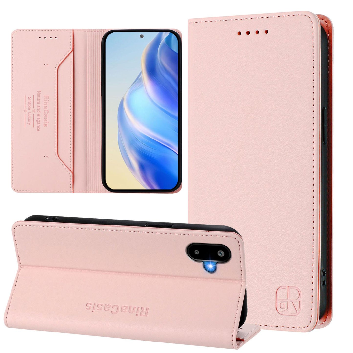 Samsung Galaxy F06 5G Dual-Folded Magnetic Suction RFID Blocking PU Leather Wallet Phone Case with Card Slots, Cash Pocket, Kickstand, Full Protective Flip Cover
