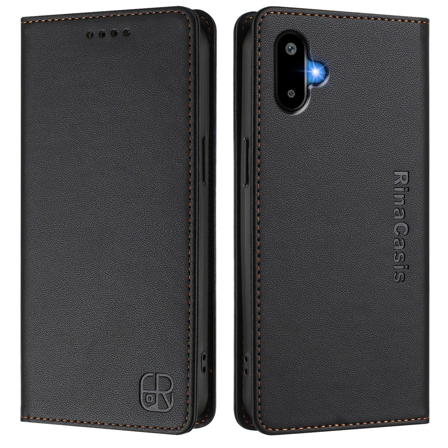 Samsung Galaxy M06 5G Dual-Folded Magnetic Suction RFID Blocking PU Leather Wallet Phone Case with Card Slots, Cash Pocket, Kickstand, Full Protective Flip Cover