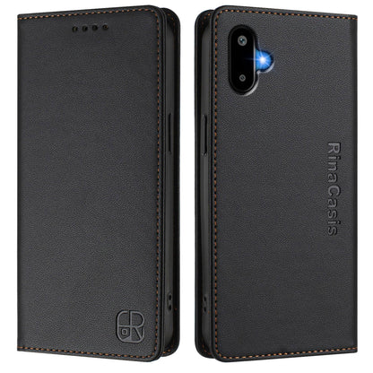 Samsung Galaxy F06 5G Dual-Folded Magnetic Suction RFID Blocking PU Leather Wallet Phone Case with Card Slots, Cash Pocket, Kickstand, Full Protective Flip Cover