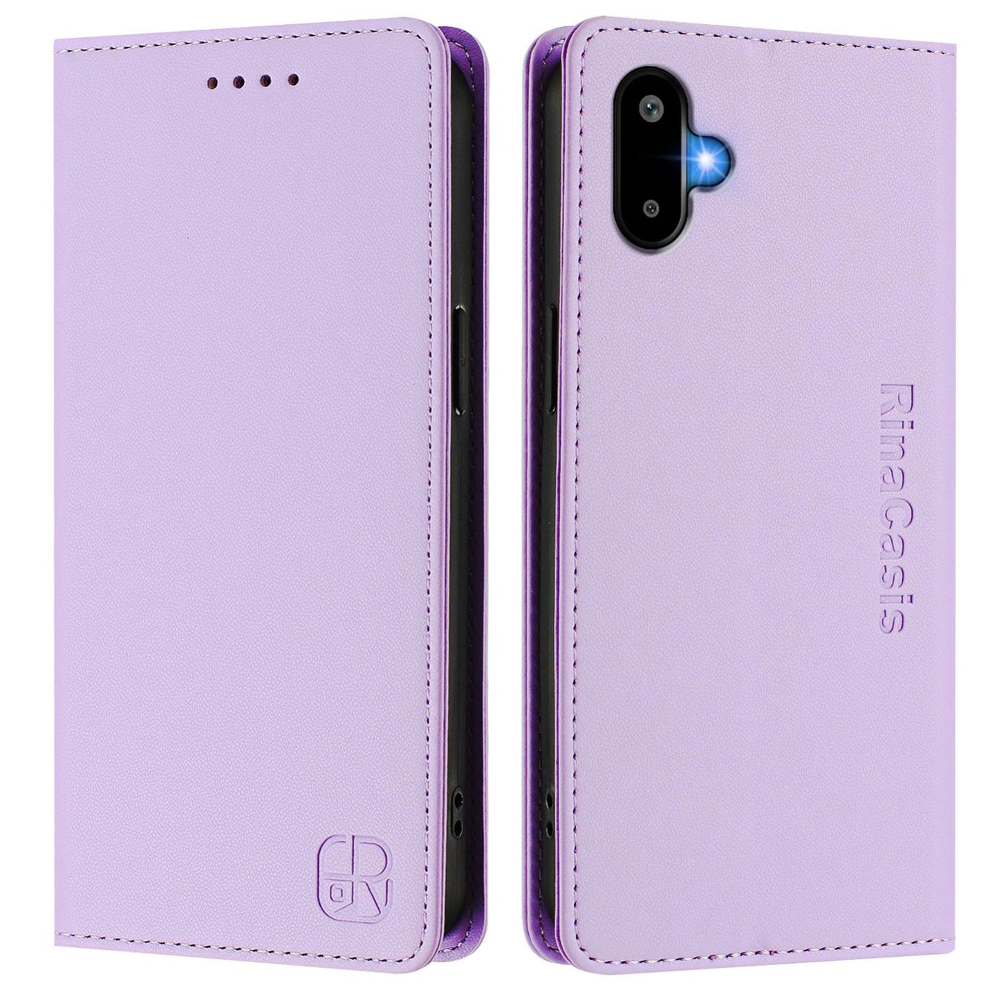 Samsung Galaxy F06 5G Dual-Folded Magnetic Suction RFID Blocking PU Leather Wallet Phone Case with Card Slots, Cash Pocket, Kickstand, Full Protective Flip Cover