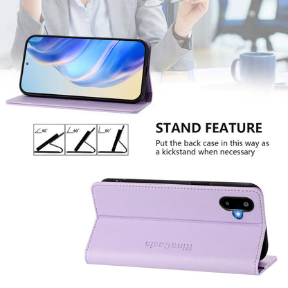 Samsung Galaxy F06 5G Dual-Folded Magnetic Suction RFID Blocking PU Leather Wallet Phone Case with Card Slots, Cash Pocket, Kickstand, Full Protective Flip Cover