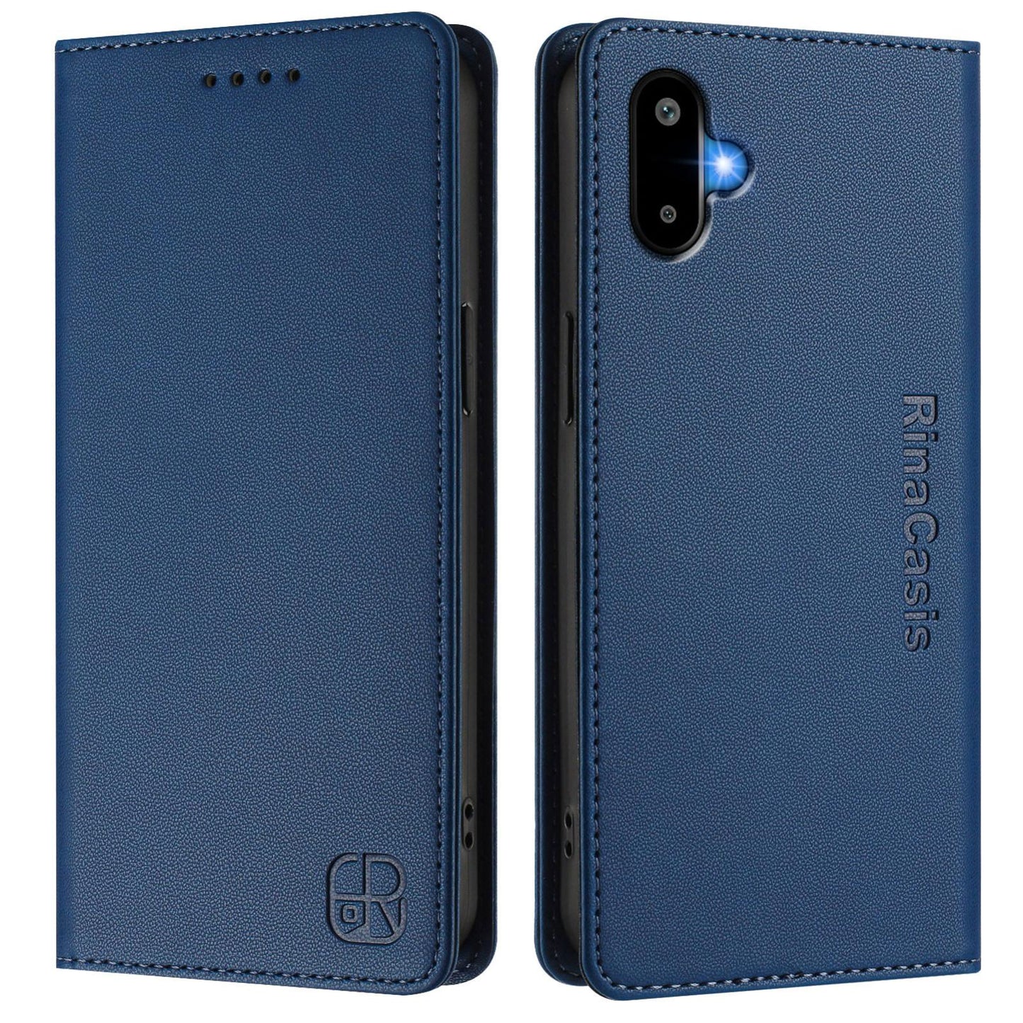 Samsung Galaxy F06 5G Dual-Folded Magnetic Suction RFID Blocking PU Leather Wallet Phone Case with Card Slots, Cash Pocket, Kickstand, Full Protective Flip Cover
